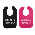 We Match! Unisex-Baby Twin Set 2-Pack Drinking Buddies (White Print) Thick 2-Ply Cotton Baby Bibs With Snaps (Vintage Hot Pink/Vintage Smoke)