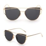 Women Fashion Twin-Beams Classic Metal Frame Mirror Sunglasses (Gold)