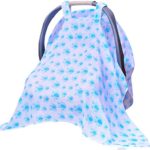 Baby Car Seat Covers To Protect From Bugs & Dust. XL Soft Muslin Cotton Canopy For Boys Blue.