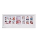 Feibi My First Year Baby Photo Frame, Baby Keepsake Frame, Wood Kids Picture Frame, 12 Photo Moments Frame (White)