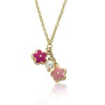 Little Miss Twin Stars Girls’ “Charming Treats” 14k Gold-Plated with Pink Enamel and Freshwater Pearl Cluster Pendant Necklace, 14″ + 2″ Extender
