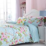 PINK BLUE ROSE FLORAL PRINTED COTTON BLEND USA TWIN (135CM X 200CM – UK SINGLE) DUVET COMFORTER COVER CUSHION SET