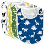 Premium Cute Baby Toddler Bibs Burp Burpy Cloths 4 Pack Gift Set Soft Absorbent Extra LARGE Feeding Drool Teething Bibs,Triple Adjustable Snap Buttons, Chomper Puppy Dinosaur Designs for Boys & Girls