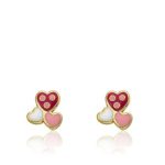 Little Miss Twin Stars “I Love My Jewels” Girls’ 14k Gold-Plated Multicolored Enamel Triple Heart Stud Earrings