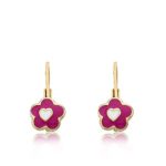 Little Miss Twin Stars Frosted Flowers 14k Gold-Plated Flower With White Heart Center Leverback Earring