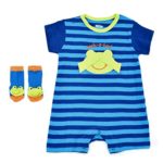 Boy Girl Twin Outfits, 4 Pack Baby Romper Rattle Socks Set, Cute Twins Clothing for Boy and Girl Clothes