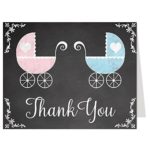 Chalkboard Carriage, Baby Shower Thank You Cards, Multiple Colors, Carriage, Girl, Boy, Twins, Set of 50 Printed Folding Notes with Envelopes,, Blackboard, Traditional (pink/blue twins)