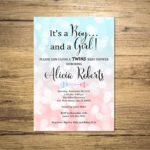 Blue and Pink Bokeh Twins Baby Shower Sprinkle Invitation, Boy and Girl Twins Baby Shower Invitations