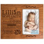Personalized New Baby birth announcement picture frame for newborn boys and girls Custom engraved photo frame for new mom and dad parents and grandparents (Cherry)