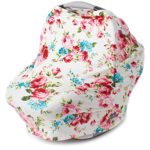 Stretchy Multi Use Carseat Canopy | Nursing Cover | Shopping Cart Cover | Infinity Scarf- Vintage White Floral Print | Best Baby Gift for Girls | Fits Most Infant Car Seats | For Breastfeeding Moms