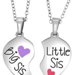 2 Piece Matching Big Sis Little Sis Split Heart Halves Sisters Necklace Jewelry Gift Set Purple/Pink