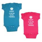 We Match! Unisex Baby Twin Set 2-Pack Keep Calm We’re Twins Bodysuits (Cobalt/Hot Pink, Newborn)