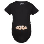 Maternity Peeking Twins Shirts for Twins Cute Baby Announcement Pregnancy Shirt (Black) S