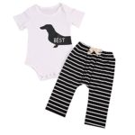 2Pcs Infant Baby Girl Boy Twins Best Friend Short Sleeve Romper+Striped Pants Outfit (6-12 Months, Best)