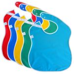 Toppy Toddler LARGE Waterproof Baby Bibs. Better Snap Buttons. Bib Easily Wipes Clean! Gift Set Sizes for Girls and Boys, Feeding Ages 18 – 48 months (5-Pack / Red, Blue, Green, Yellow, Aqua)