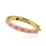 Little Miss Twin Stars “Frosted Flower” 14k Gold-Plated Pink Enamel Accented with Hot Pink Flower Bangle Bracelet