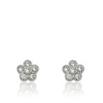 Little Miss Twin Stars Little Miss Flower Girl Rhodium-Plated Cubic Zirconia Small Flower Stud Earring