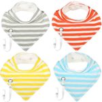 Baby Bandana Drool Bibs with Pacifier / Teething Toy Lanyard, Absorbent Cotton, Gender Neutral Unisex Designs for Boys and Girls, Great Baby Shower / Registry Gift – 4 Pack/HS – by Mrs Muffet