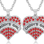 Set of 2 “DADDY’S GIRL” Silver Tone Red Father’s Day Heart Necklaces for Big Little Twin Sisters Daughters Gift From Mother or Father