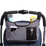 AMZNEVO Best Universal Baby Jogger Stroller Organizer Bag / Diaper Bag with Cup Holders and Shoulder Strap. Extra Storage Space for Organize the Baby Accessories and Your Phones. (GREY)