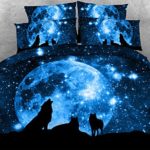 Ammybeddings Galaxy Wolf 3D Bedding Sets Blue,4 Piece 800 Thread Count 100% Cotton Duvet Cover Sets Blue,Christmas Gift Home Decoration (Twin)