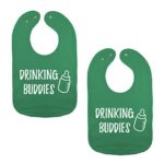 We Match! Unisex-Baby Twin Set 2-Pack Drinking Buddies (White Print) Thick 2-Ply Cotton Baby Bibs With Snaps (Kelly)