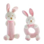 Pink Plush Bunny Soft Toys for 0-36 Months Newborn Toddler Doll Rattle ,Stuffed Animal for Infants Hand Perfect Twins Baby Gift – Sensory Activity Unique Shower & Help Kids Sleep on Crib Canopy