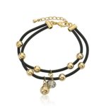 Little Miss Twin Stars Jewel Bandz 14k Gold-Plated Balls On 2 Strand Black Rubber Bangle With Crystal & Cubic Zirconia Gold Ball Dangle/ 40 mm/Ext.