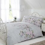 BIRD BRANCH FLORAL LACE PRINT GREY PINK COTTON BLEND PINK PURPLE USA TWIN COMFORTER COVER (135X200CM – UK SINGLE)