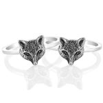 925 Oxidized Sterling Silver Twin Fox Heads Couple Ring for Women Jewelry Size 6, 7, 8