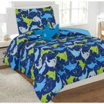 Elegant Home Sharks Design Multicolor Blue Green Fun 6 Piece Comforter Bedding Set for Boys / Kids Bed In a Bag With Sheet Set & Decorative TOY Pillow # Shark (Twin)
