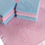 Elephant Blanket Baby Boy, Girls – Nursery Décor, Soft Plush Fleece, Pink, Blue (1 Line of Text)