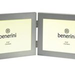 benerini Brushed Aluminum Satin Silver Color – Twin 2 Picture Horizontal Double Folding Photo Frame – Takes 2 Photos of 6 x 4 inches (15 x 10 cm) (Landscape Style)