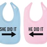 He Did It She Did It Arrow Twin Set Baby Cotton Bibs, Light Blue & Light Pink