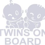 TWINS BABYS ON BOARD REFLECTIVE CAR / TRUCK / DECAL STICKER WITH ALCOHOL PAD ~ SIZE 6″ X 5.5″ ~ MADE OF VINYL