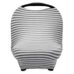 Parker Baby 4 in 1 Car Seat Cover for Girls and Boys – Stretchy Carseat Canopy, Nursing Cover, Grocery Cart Cover, Infinity Scarf – Gray/White Stripes