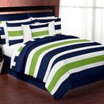 Sweet Jojo Designs 4-Piece Navy Blue Lime Green and White Stripe Teen Boys Twin Bedding Set Collection