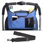 AMZNEVO Best Universal Baby Jogger Stroller Organizer Bag/Diaper Bag with Shoulder Strap and Two Deep Cup Holders. Extra Storage Space for Organize The Baby Accessories and Your Phones. (Blue)