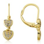 Little Miss Twin Stars Little Miss Flower Girl 14k Gold Plated Cz Filled Double Dangle Earring