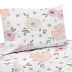 Sweet Jojo Designs 3-Piece Blush Pink, Grey and White Twin Sheet Set for Watercolor Floral Collection set