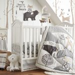 Levtex Baby Bailey Charcoal and White Woodland Themed 5 Piece Crib Bedding Set, Quilt, 100% Cotton Crib Fitted Sheet, 3-tiered Dust Ruffle, Diaper Stacker and Large Wall Decals