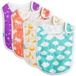 Baby Bibs Extra LARGE Toddler, Burp Cloth, Absorbent Feeding Reflux Drool Teething, Side Snap Button Unisex 4-Pack Gift Set for Boys and Girls