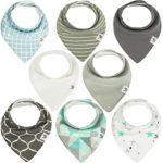 Baby Bandana Drool Bibs – Unisex 8-pack Bib Set For Drooling & Teething Boys & Girls – Soft Absorbent 100% Organic Cotton & Fleece – Hidden Stitch Edge – Best Gift for Newborn Boy & Girl – Mint & Gray