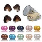 COOCLE Freshwater Cultured 10PC Love Wish Twin Oysters with Round Double Pearl Inside 10 Oysters 20 Pearls (7-8mm)