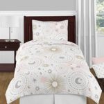 Sweet Jojo Designs 4-Piece Blush Pink, Gold, Grey and White Star and Moon Celestial Girl Twin Kid Childrens Bedding Comforter Set s