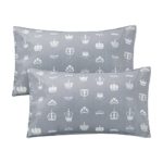 LIFEREVO 100% Cotton Toddler Pillowcases Set of 2 – Crown Print Envelope Closure End – Fits Kids Bedding Pillow Sized 13″x18″, 14″x19″, Gray