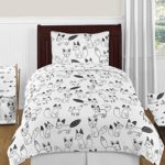 Sweet Jojo Designs 4-Piece Black and White Fox and Arrow Boys or Girls Kids Childrens Twin Bedding Set