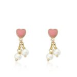 Little Miss Twin Stars I LOVE My Jewels 14k Gold-Plated Pink Heart & 2 Pearl Lariat Dangle Earring/