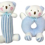Godr Baby Soft Rattle Plush Sensory Activity Toy Blue Bear Boy Toys 5.6in4in -Stuffed Animal for Newborn Infant Twin -Newborn Gift Crib toy