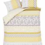 BANDED FLORAL BIRD YELLOW GREY USA TWIN (135CM X 200CM – UK SINGLE) COTTON BLEND REVERSIBLE DUVET COMFORTER COVER